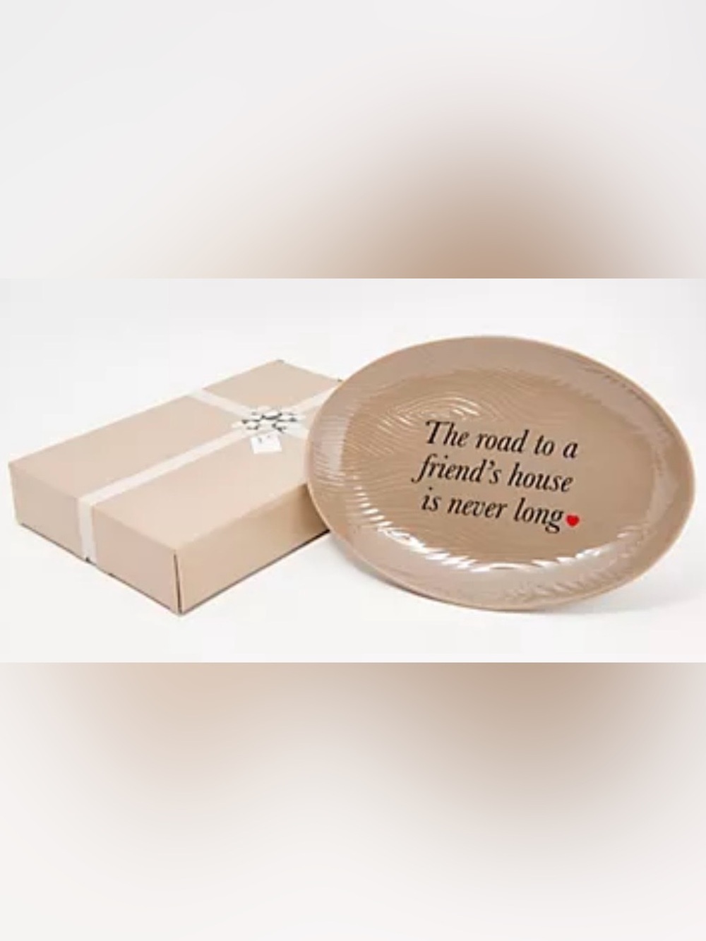 TEMPTATIONS Taupe Friendship Oval Serving Platter in Gift Box